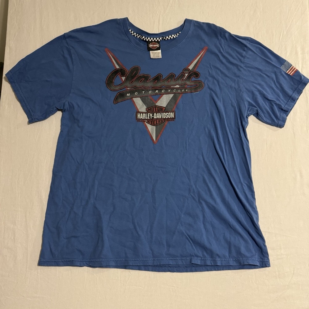 Harley Davidson Reno Nevada Shirt Mens XL Blue Made USA Flag Classic T-shirt